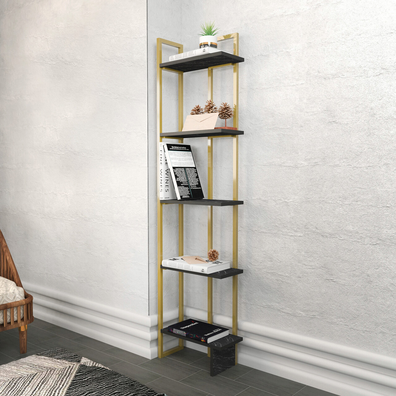 Corp biblioteca, Hanah Home, Alice, 45.2x21.6x180 cm, Negru - imagine 6